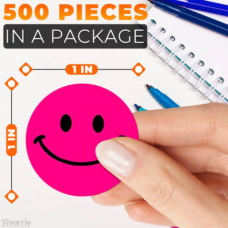 Tesorrio 500 Pack Cute Sticker Roll - 1x1 Inch Fun Stickers, Good Adhesive and Easy to Use, Colors (Dark Blue, Green, Blue, Pink) - Fun Decorative Labels for DIY, Crafts, Teachers, Scrapbooking - Image 2